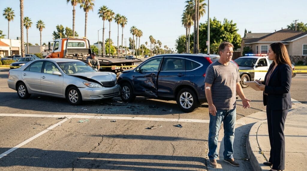Accidente de auto en California con reclamo por lesiones y seguro limitado