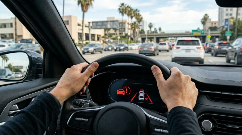 Alerta de frenado automático de emergencia antes de un accidente de auto