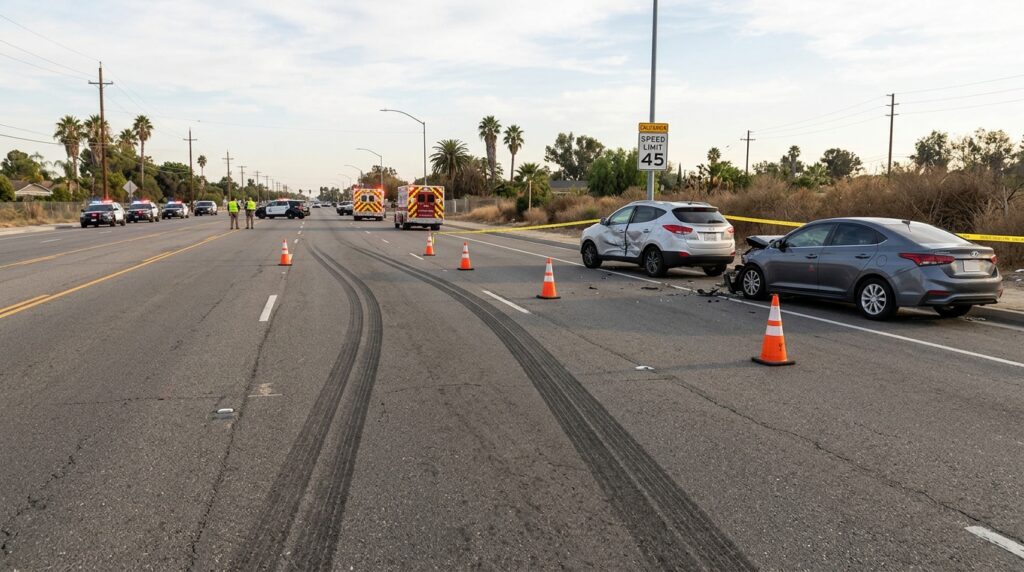 Escena de evidencia tras un accidente relacionado con exceso de velocidad en California
