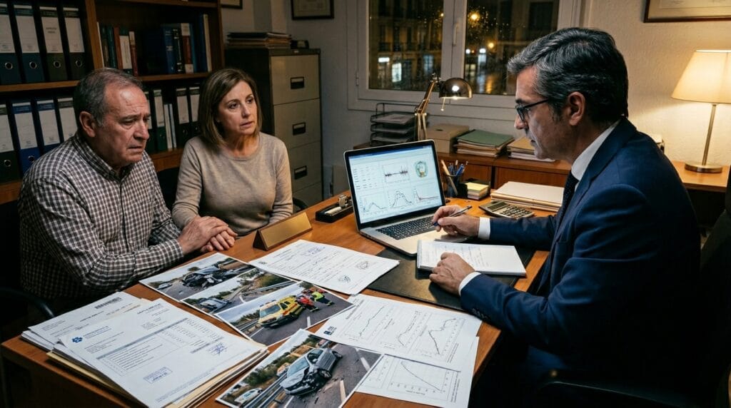 Pruebas de sensores y datos del vehículo en un reclamo por accidente con frenado automático