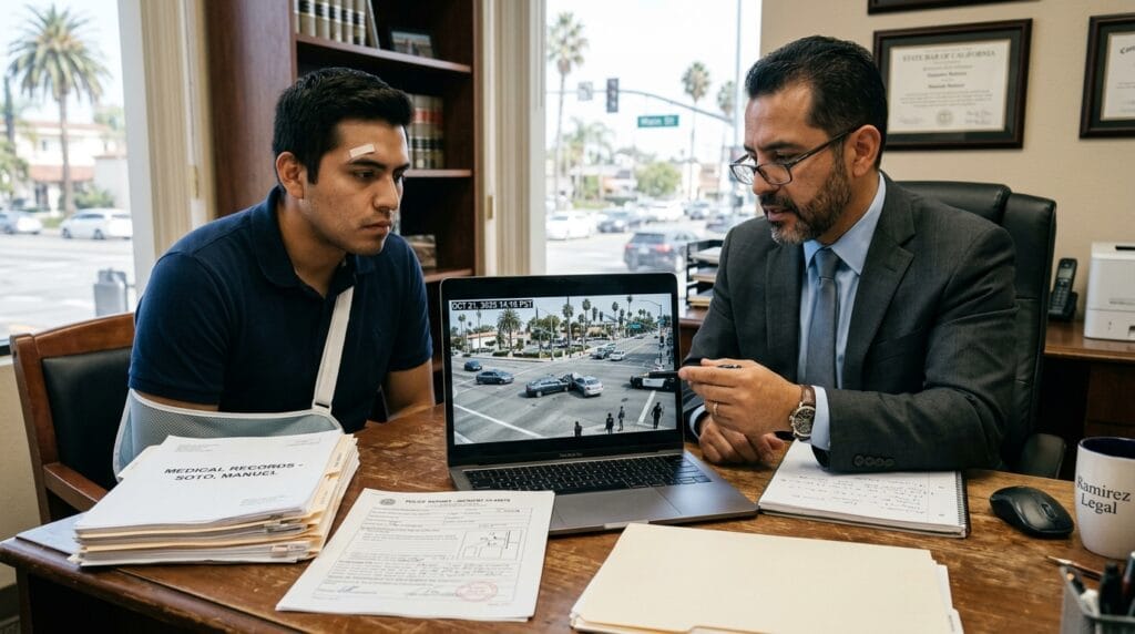 abogado revisando video de accidente en California